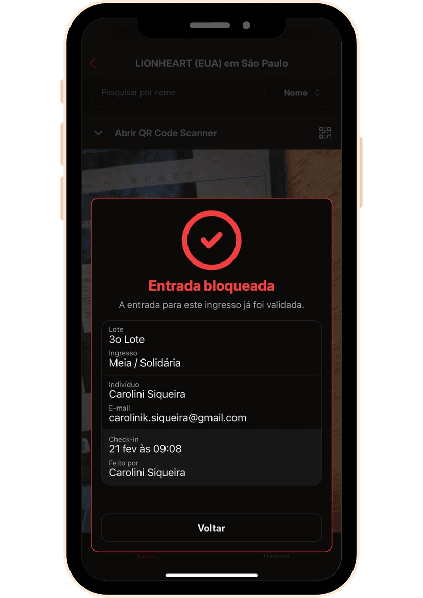 Tela de entrada bloqueada no app FasTix